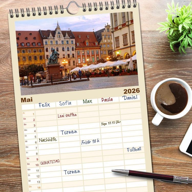 Produktbild: Familienplaner 2026 - Breslau. Polens architektonisches Juwel an der Oder mit 5 Spalten (Wandkalender, 21 x 45 cm) CALVENDO