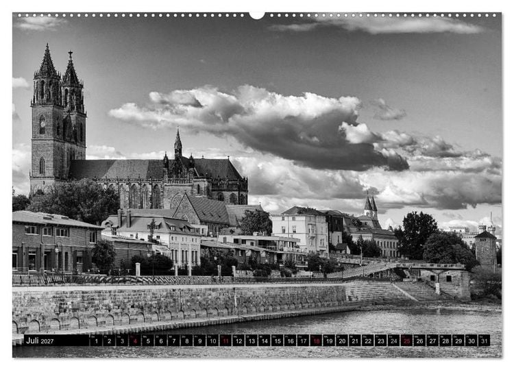 Produktbild: Magdeburg in Schwarz - Wei&szlig; (Wandkalender 2027 DIN A2 quer), CALVENDO Monatskalender