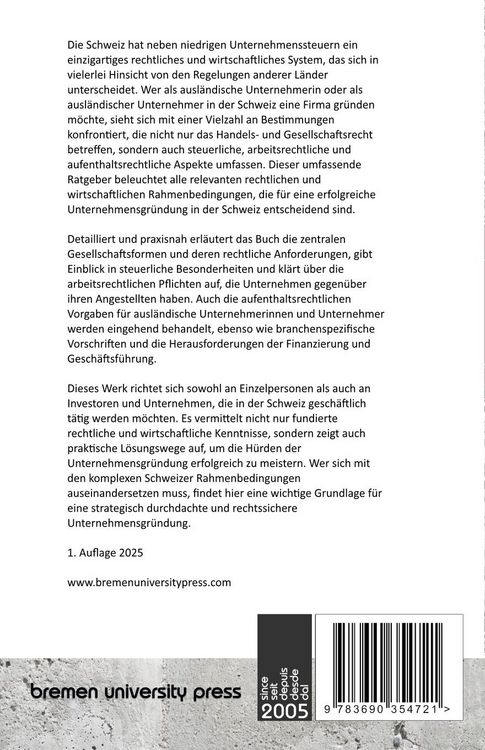 Produktbild: Unternehmensgr&uuml;ndung in der Schweiz durch ausl&auml;ndische Staatsangeh&ouml;rige