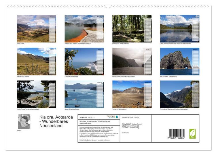 Produktbild: Kia ora, Aotearoa - Wunderbares Neuseeland (hochwertiger Premium Wandkalender 2026 DIN A2 quer), Kunstdruck in Hochglanz