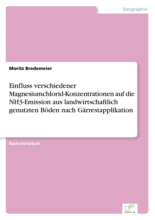 Produktbild: Einfluss verschiedener Magnesiumchlorid-Konzentrationen auf die NH3-Emission aus landwirtschaftlich genutzten B&ouml;den nach G&auml;rrestapplikation