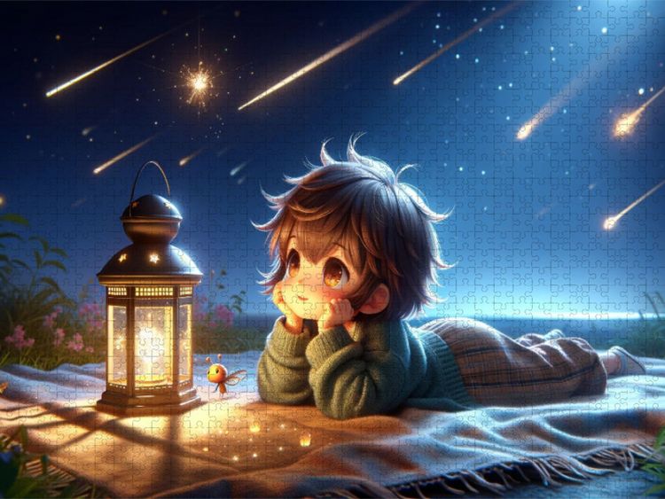 Produktbild: CALVENDO Puzzle W&uuml;nsche unter dem Sternenhimmel: Eine magische Sommernacht | 1000 Teile Lege-Gr&ouml;&szlig;e 64x48cm Foto-Puzzle f&uuml;r gl&uuml;ckliche Stunden