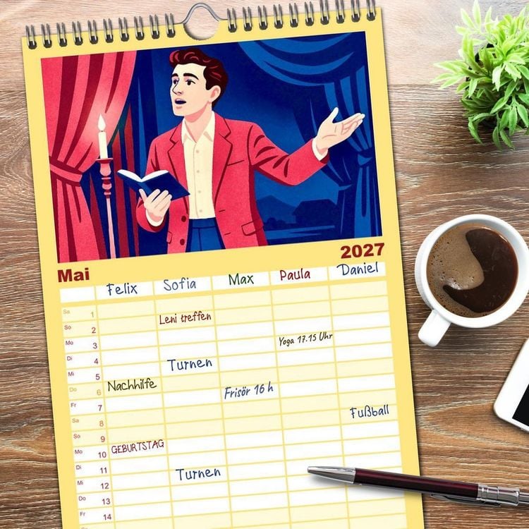 Produktbild: Familienplaner 2027 - Michael Ende mit 5 Spalten (Wandkalender, 21 x 45 cm) CALVENDO