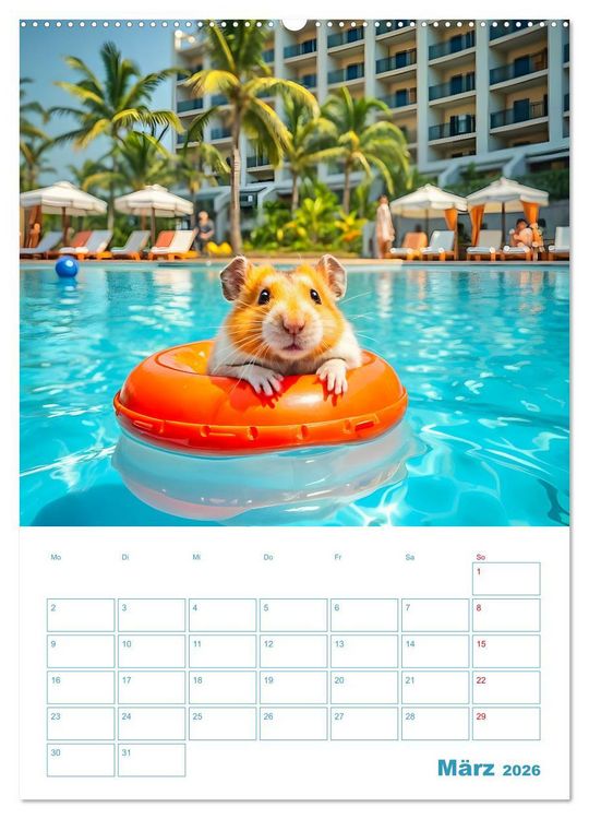 Produktbild: Holiday Hamster - Urlaubsfeeling pur mit sonnigen KI Hamstern (Wandkalender 2026 DIN A2 hoch), CALVENDO Monatskalender
