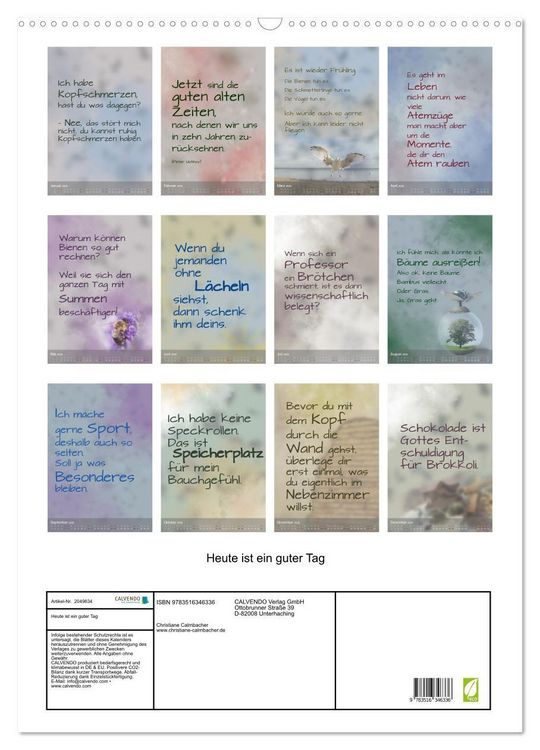 Produktbild: Heute ist ein guter Tag (Wandkalender 2026 DIN A2 hoch), CALVENDO Monatskalender