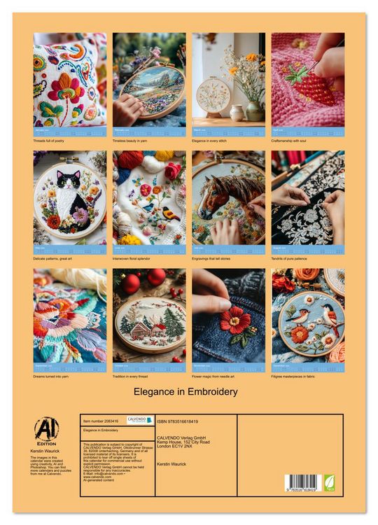 Produktbild: Elegance in Embroidery (Wall Calendar 2026 DIN A2 portrait), CALVENDO 12 Month Wall Calendar