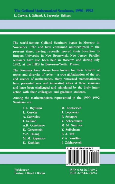 Produktbild: The Gelfand Mathematical Seminars, 1990&ndash;1992