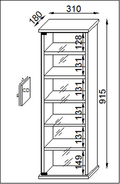 Produktbild: Holz CD DVD Wandregal Schrank Loposa Glast&uuml;r