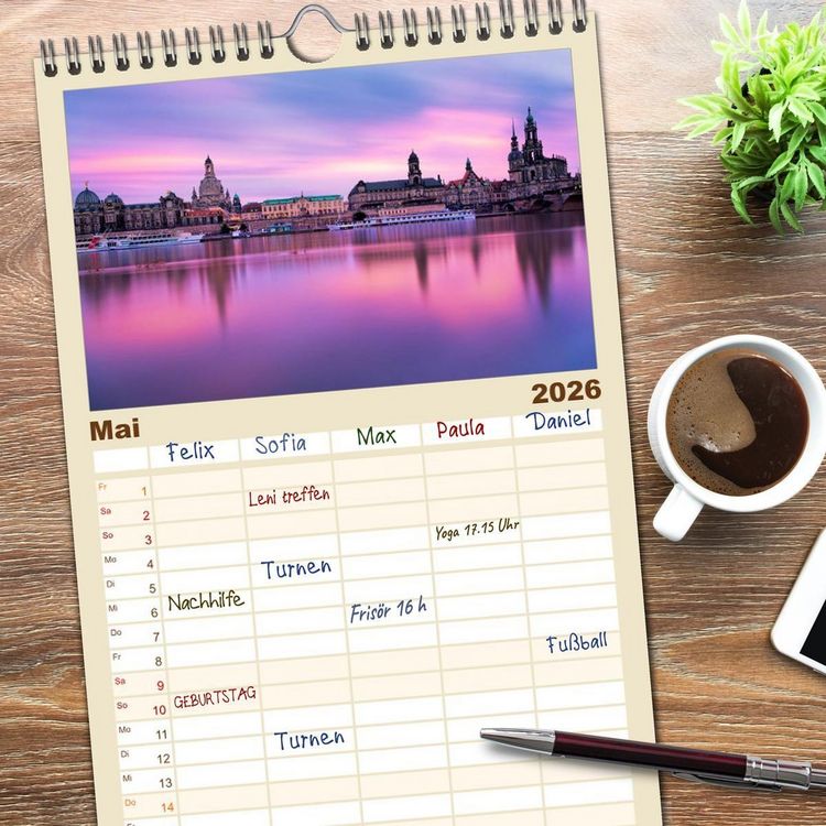 Produktbild: Familienplaner 2026 - Barockstadt Dresden mit 5 Spalten (Wandkalender, 21 x 45 cm) CALVENDO