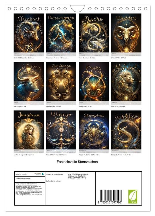 Produktbild: Fantasievolle Sternzeichen (Wandkalender 2026 DIN A4 hoch), CALVENDO Monatskalender