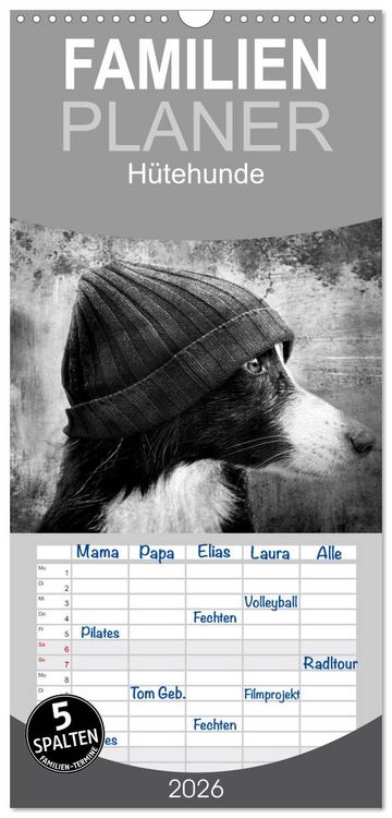 Produktbild: Familienplaner 2026 - H&uuml;tehunde mit 5 Spalten (Wandkalender, 21 x 45 cm) CALVENDO