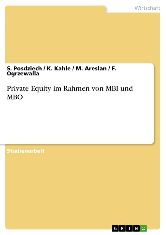 Produktbild: Private Equity im Rahmen von MBI und MBO