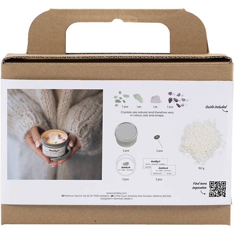 Produktbild: Creativ Company Mini Kreativ Set Kerzengie&szlig;en, Sojawachskerze mit Aventurin und Amethyst, Creme