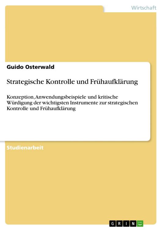 Produktbild: Strategische Kontrolle und Fr&uuml;haufkl&auml;rung
