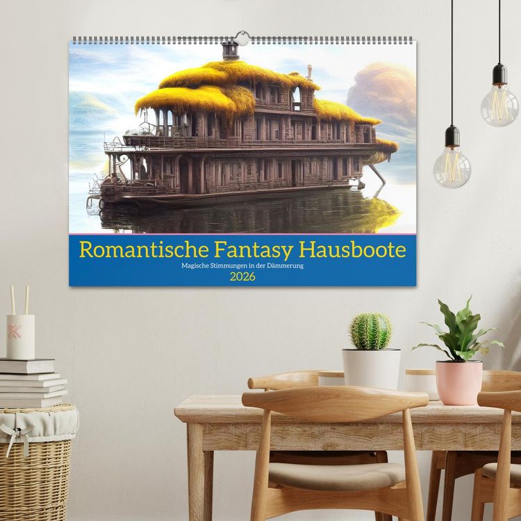 Produktbild: Romantische Fantasy Hausboote Magische Stimmungen in der D&auml;mmerung (Wandkalender 2026 DIN A2 quer), CALVENDO Monatskalender