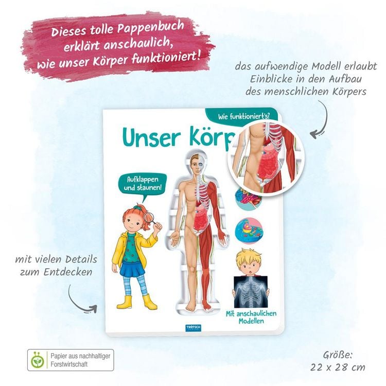 Produktbild: TR&Ouml;TSCH - Wissensbuch "Unser K&ouml;rper" | Kinderbuch mit Klappmodell f&uuml;r einen Einblick ins Innere des K&ouml;rpers. Mein K&ouml;rper Kinderbuch mit spannenden Fakten zum Lernen und Staunen | Ab 5 Jahren