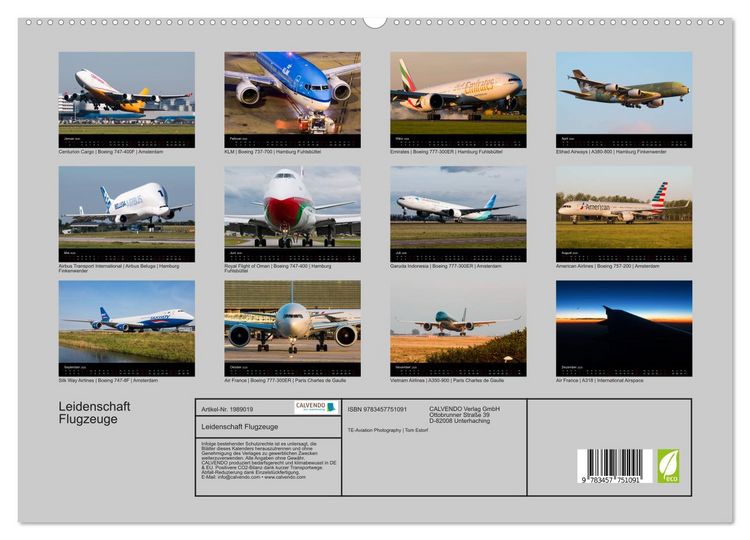 Produktbild: Leidenschaft Flugzeuge (hochwertiger Premium Wandkalender 2026 DIN A2 quer), Kunstdruck in Hochglanz