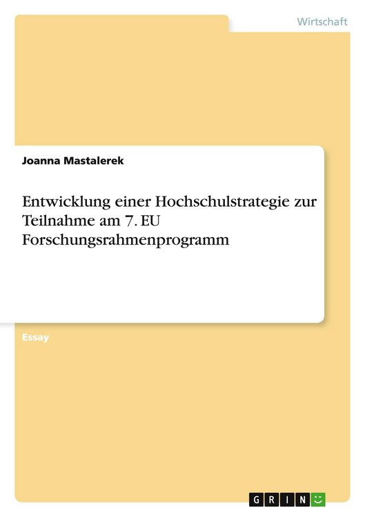 Produktbild: Entwicklung einer Hochschulstrategie zur Teilnahme am 7. EU Forschungsrahmenprogramm