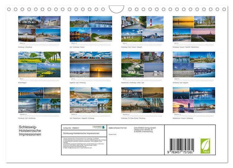 Produktbild: Schleswig-Holsteinische Impressionen (Wandkalender 2026 DIN A4 quer), CALVENDO Monatskalender
