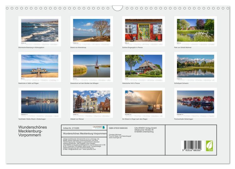 Produktbild: Wundersch&ouml;nes Mecklenburg-Vorpommern (Wandkalender 2026 DIN A3 quer), CALVENDO Monatskalender