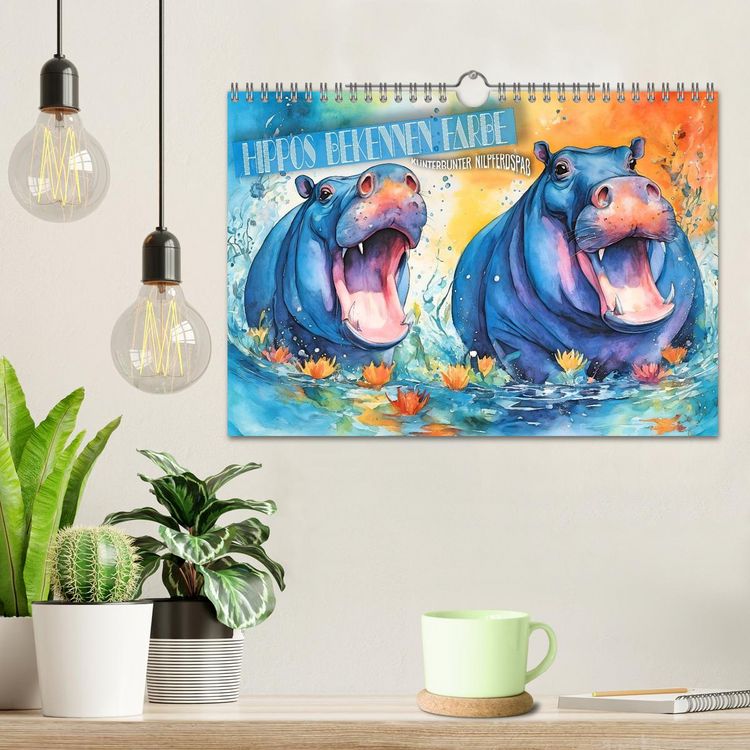Produktbild: Hippos bekennen Farbe - kunterbunter Nilpferdspa&szlig; (Wandkalender 2026 DIN A4 quer), CALVENDO Monatskalender