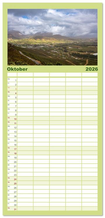 Produktbild: Familienplaner 2026 - S&uuml;dafrika - Landschaft voller Vielfalt und Sch&ouml;nheit mit 5 Spalten (Wandkalender, 21 x 45 cm) CALVENDO
