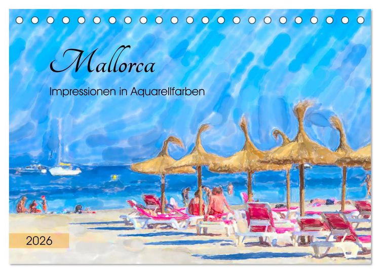 Produktbild: Mallorca - Impressionen in Aquarellfarben (Tischkalender 2026 DIN A5 quer), CALVENDO Monatskalender