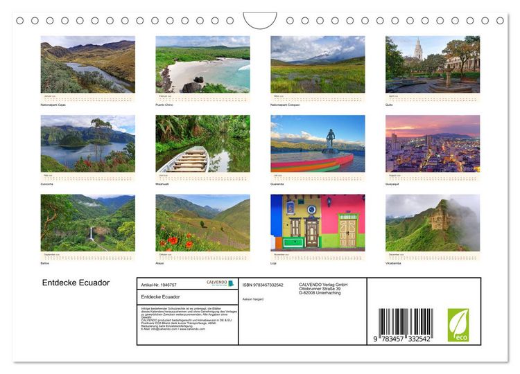 Produktbild: Entdecke Ecuador (Wandkalender 2026 DIN A4 quer), CALVENDO Monatskalender