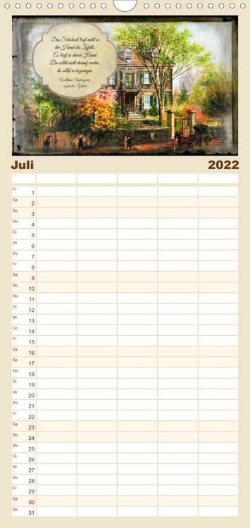 Produktbild: Poetische Romantik - Familienplaner hoch (Wandkalender 2022 , 21 cm x 45 cm, hoch)