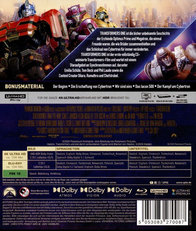 Produktbild: Transformers One (4K Ultra HD) (+ Blu-ray)