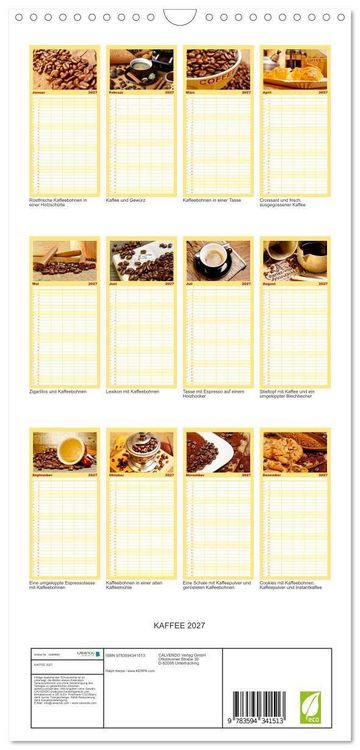Produktbild: Familienplaner 2027 - KAFFEE 2027 mit 5 Spalten (Wandkalender, 21 x 45 cm) CALVENDO