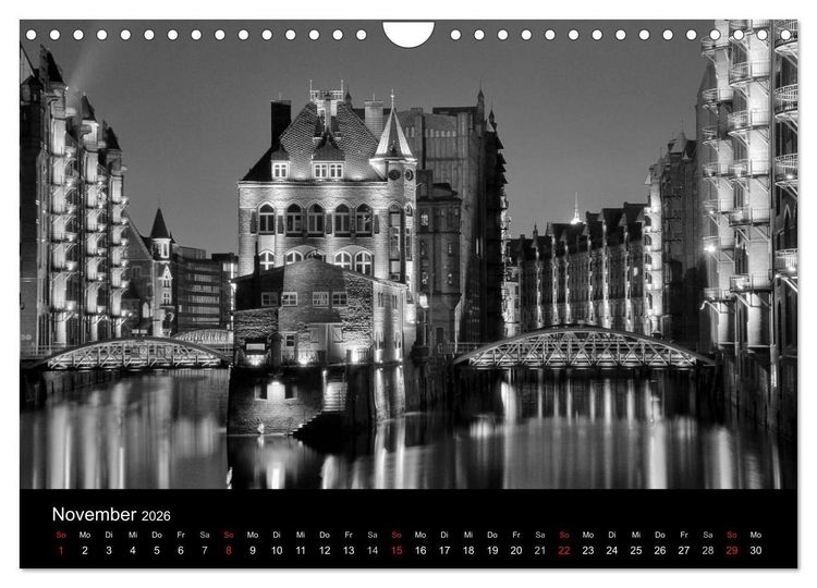 Produktbild: Hamburg monochrome Impressionen (Wandkalender 2026 DIN A4 quer), CALVENDO Monatskalender