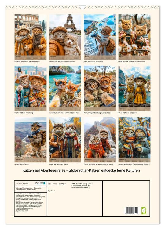 Produktbild: Katzen auf Abenteuerreise - Globetrotter-Katzen entdecke ferne Kulturen (Wandkalender 2026 DIN A2 hoch), CALVENDO Monatskalender