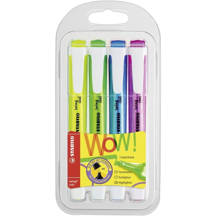 Produktbild: STABILO Textmarker -   swing cool - 4er Pack - gelb, gr&uuml;n, blau, pink