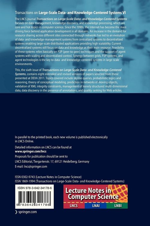 Produktbild: Transactions on Large-Scale Data- and Knowledge-Centered Systems VI
