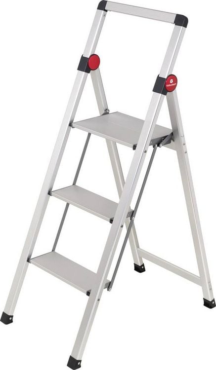 Produktbild: TOOLCRAFT TO-10104639 Aluminiumlegierung Doppel-Stufentritt klappbar, Montage ohne Werkzeug Silber EN 14183 3.9 kg