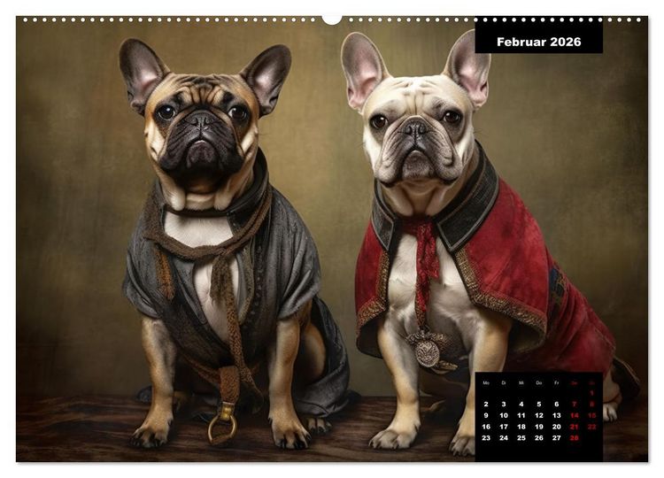 Produktbild: Franz&ouml;sische Bulldogge KI Digiart (hochwertiger Premium Wandkalender 2026 DIN A2 quer), Kunstdruck in Hochglanz