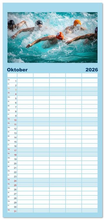 Produktbild: Familienplaner 2026 - Schwimmen - Bahn f&uuml;r Bahn mit 5 Spalten (Wandkalender, 21 x 45 cm) CALVENDO