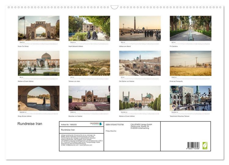 Produktbild: Rundreise Iran (Wandkalender 2026 DIN A2 quer), CALVENDO Monatskalender