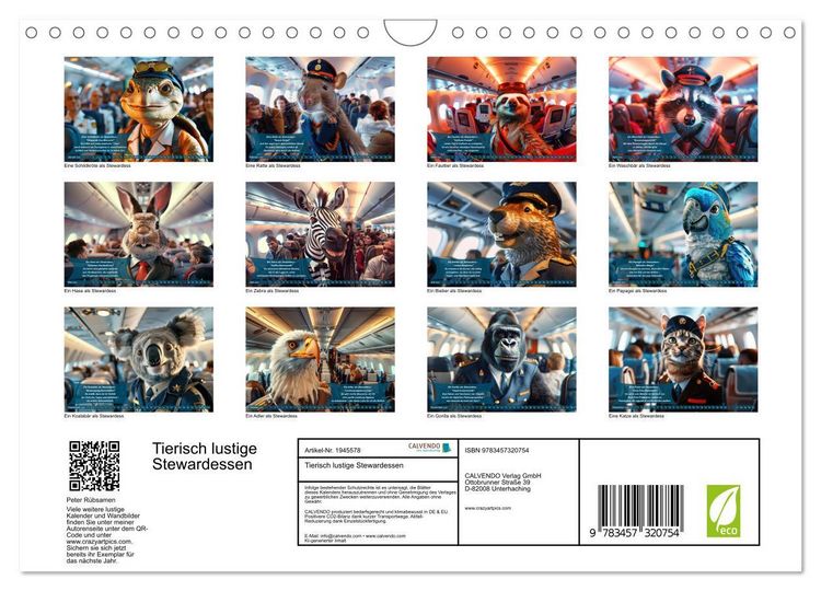 Produktbild: Tierisch lustige Stewardessen (Wandkalender 2026 DIN A4 quer), CALVENDO Monatskalender