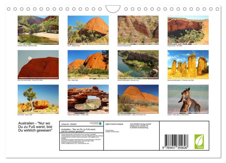 Produktbild: Australien - "Nur wo Du zu Fu&szlig; warst, bist Du wirklich gewesen" (Wandkalender 2026 DIN A4 quer), CALVENDO Monatskalender