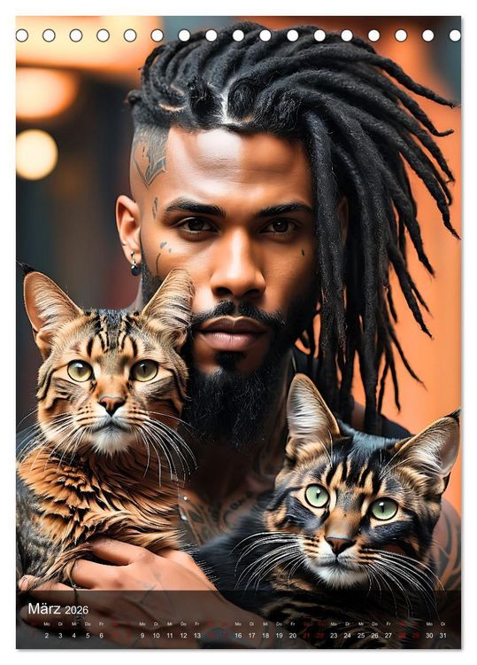 Produktbild: Verschmuste Kerle - Muskeln, Tattoos und Miezekatzen (Tischkalender 2026 DIN A5 hoch), CALVENDO Monatskalender