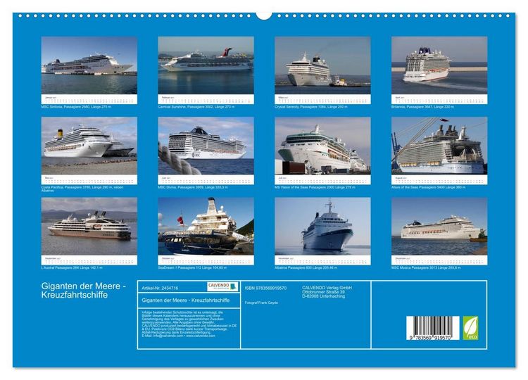 Produktbild: Giganten der Meere - Kreuzfahrtschiffe (hochwertiger Premium Wandkalender 2027 DIN A2 quer), Kunstdruck in Hochglanz