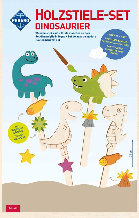 Produktbild: PEBARO 476 - Holzstiele-Set Dinosaurier, 11-teilig, Laser cut Deco-Stecker, Bastelset