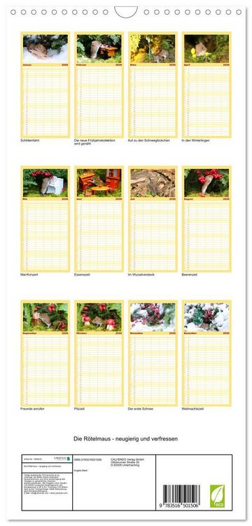 Produktbild: Familienplaner 2026 - Die R&ouml;telmaus - neugierig und verfressen mit 5 Spalten (Wandkalender, 21 x 45 cm) CALVENDO