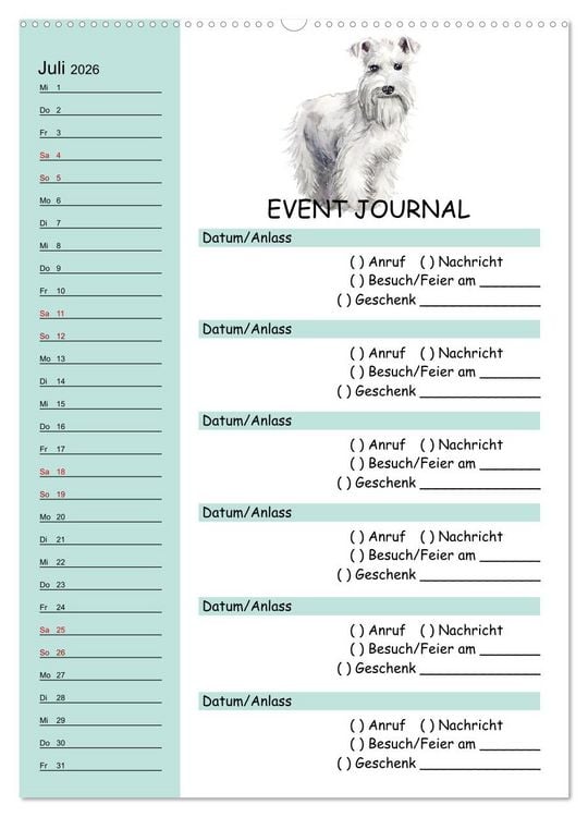 Produktbild: B-DAY PLANER - Aquarell Hunderassen - F&uuml;r Termine, Geschenke, Eventdetails & mehr (hochwertiger Premium Wandkalender 2026 DIN A2 hoch), Kunstdruck in Hochglanz