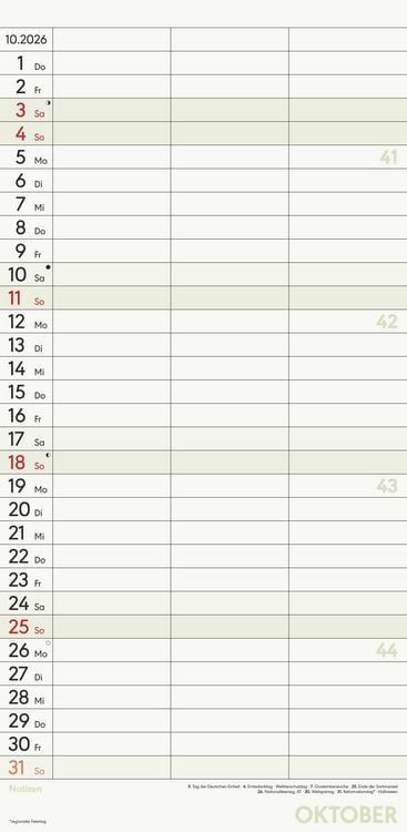 Planer für zwei 2026 mit 3 Spalten - Familien-Timer 22x45 cm - Offset-Papier - mit Ferienterminen - Wand-Planer - Familienkalender - Alpha Edition