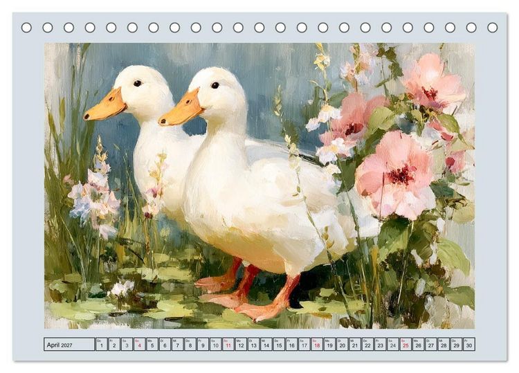 Produktbild: Federleichte Nostalgie. H&uuml;hner, Enten und G&auml;nse in duftigen Momenten (Tischkalender 2027 DIN A5 quer), CALVENDO Monatskalender