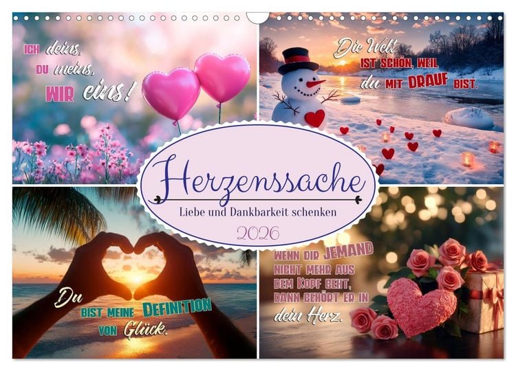 Produktbild: HERZENSSACHE Liebe und Dankbarkeit schenken (Wandkalender 2026 DIN A3 quer), CALVENDO Monatskalender