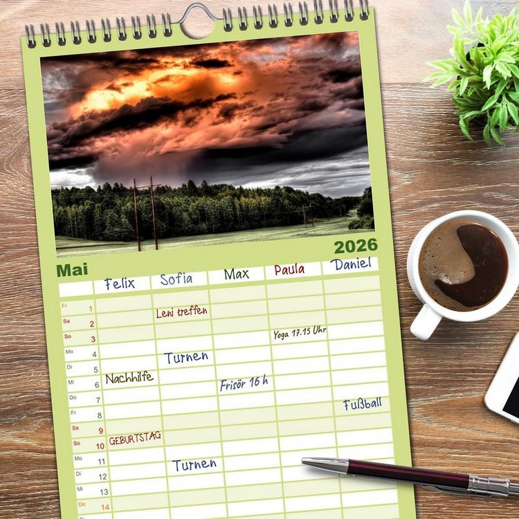 Produktbild: Familienplaner 2026 - Gewaltige Natur - bedrohlich und sch&ouml;n mit 5 Spalten (Wandkalender, 21 x 45 cm) CALVENDO